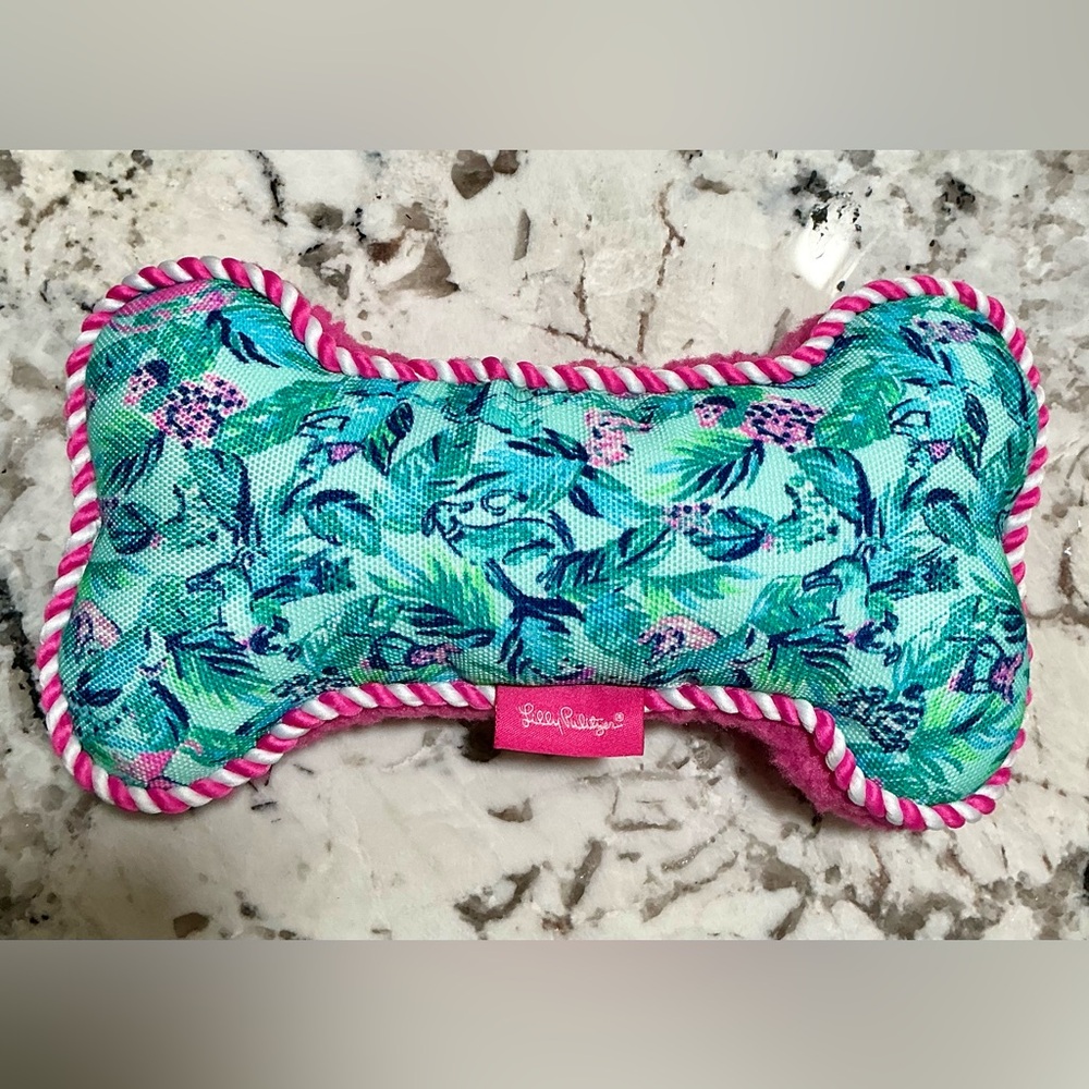 Lilly Pulitzer Seasalt Blue Barking Up the Palm Tree Bone Shaped Dog Toy